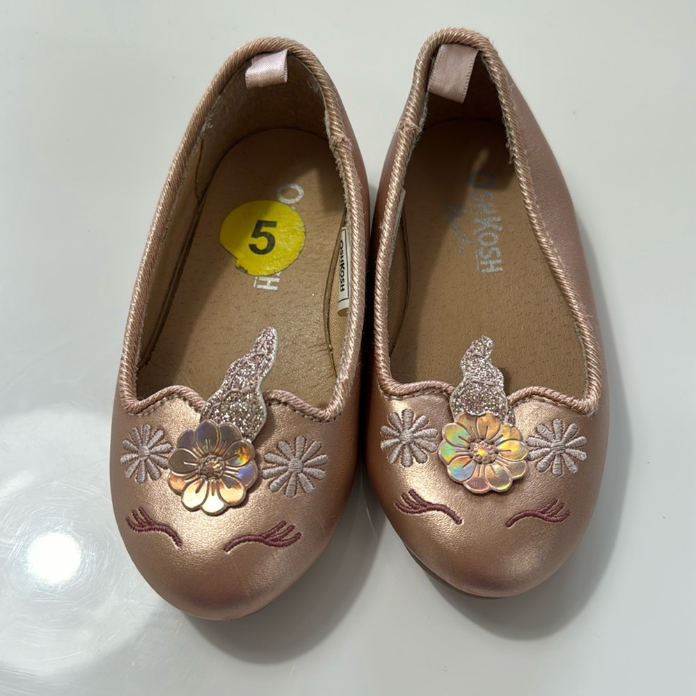 OshKosh Size 5 Toddler Rose Gold Unicorn Flats